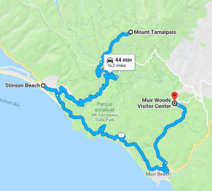 Mapa mostrando uma sugestão de passeio! Veja mais no link! #mounttamalpais #roteiros #DicasDeViagem